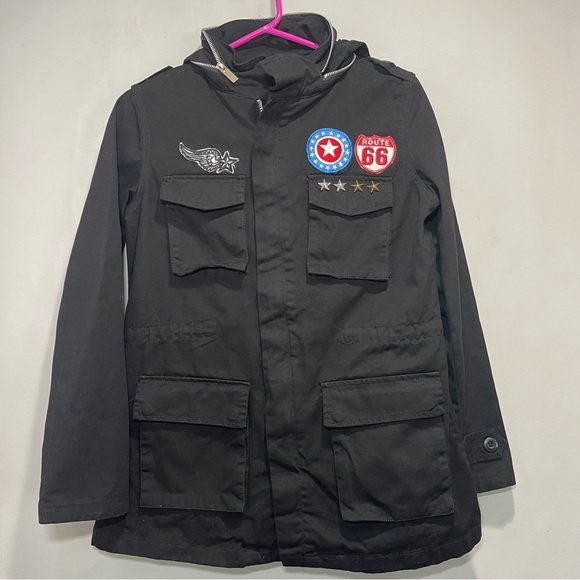 Monarda Patchwork Utility Black Jacket with Hood - Picture 1 of 13